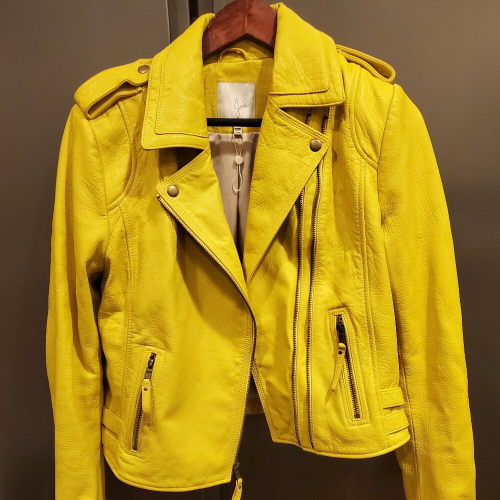 JOIE LEOLANI TEXTURED CORNSILK MOTO LEATHER JACKET (SIZE LARGE)